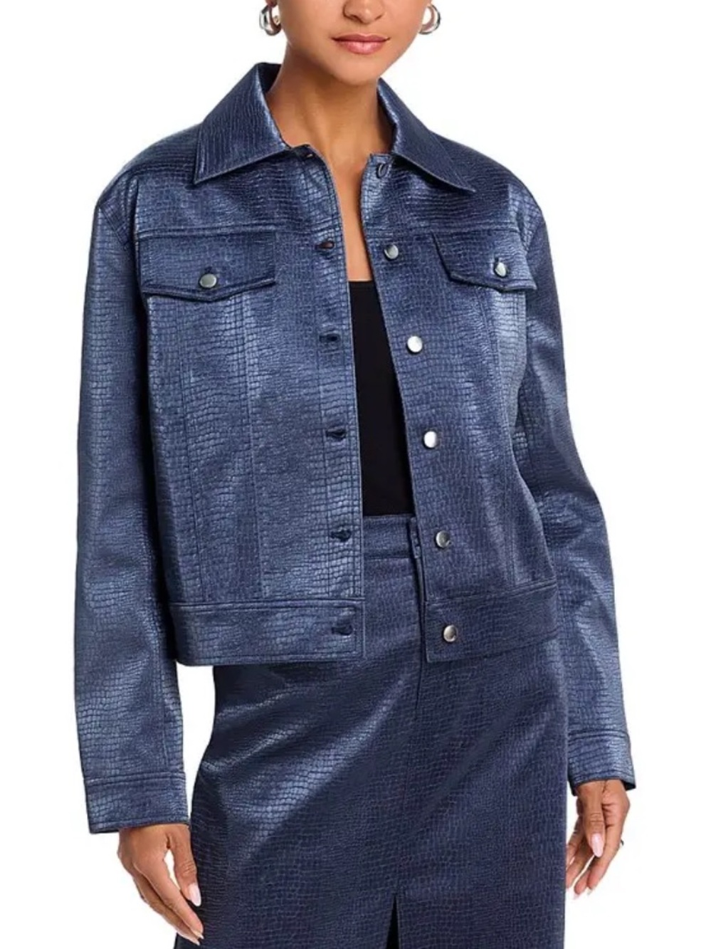 Wayf Camille Faux Leather Jacket in Metallic Navy